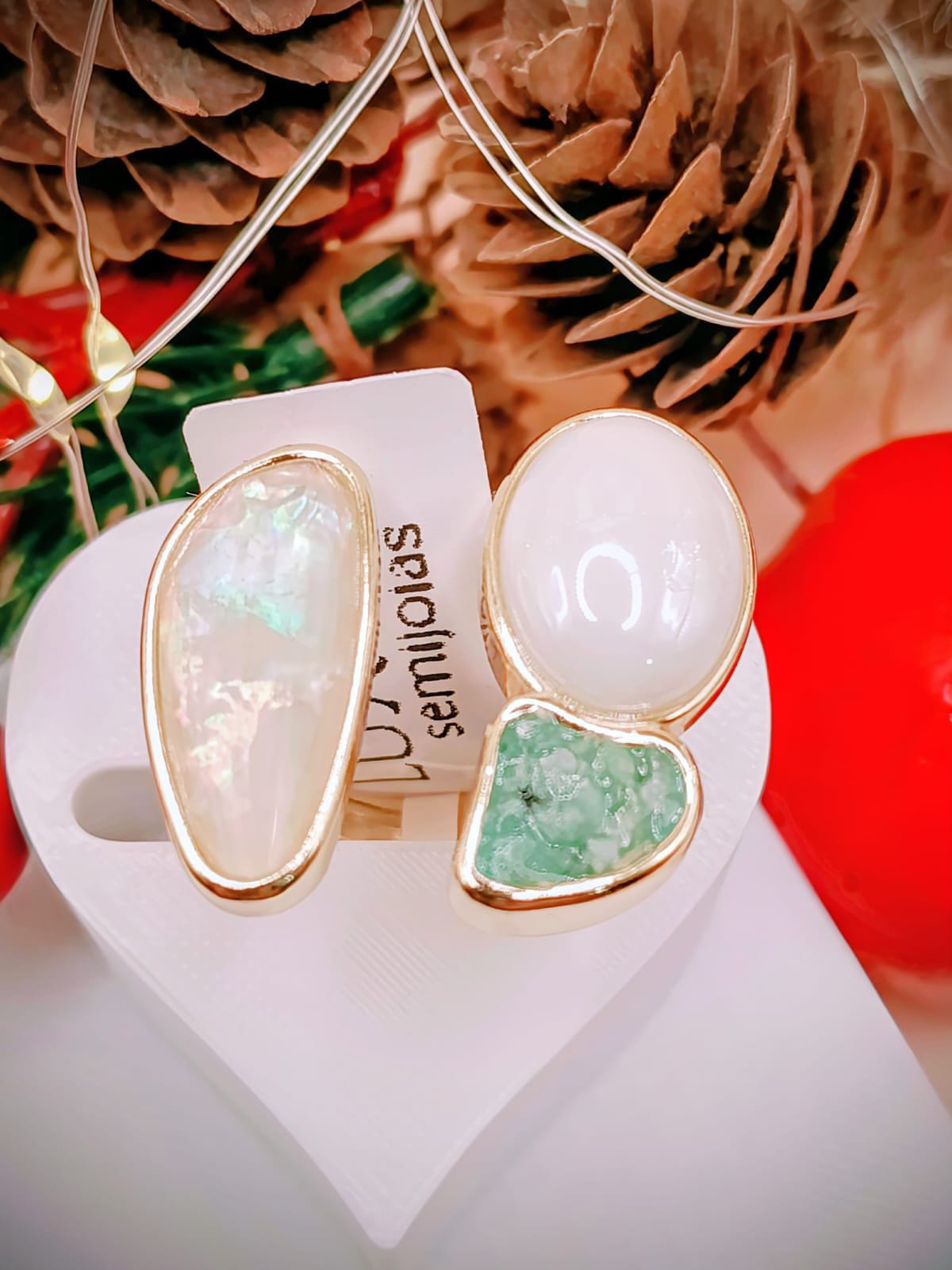 Anel Ágata Verde, Opalina e Madrepérola