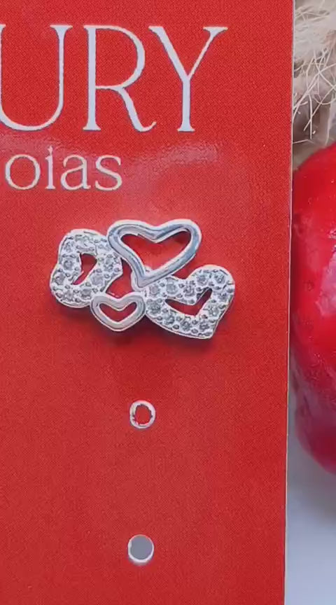 Brinco Corações Cravejado Zirconia