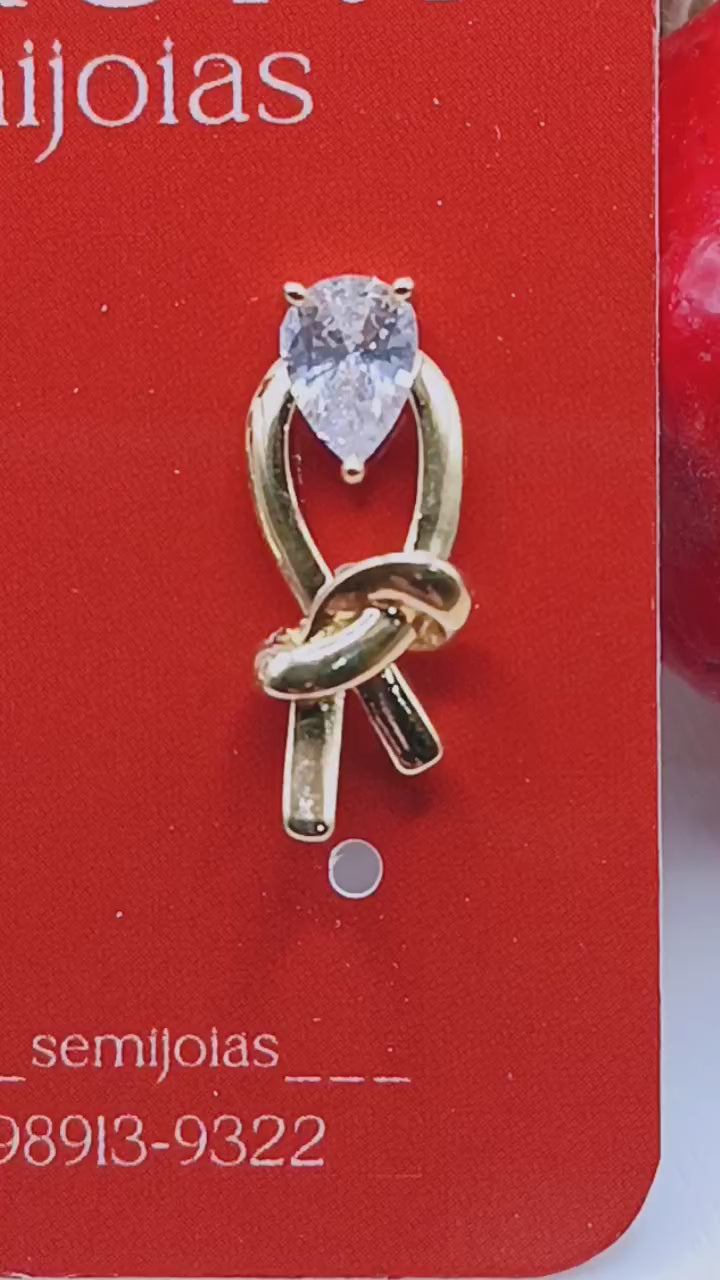 Brinco Laço com Zirconia Cravejada
