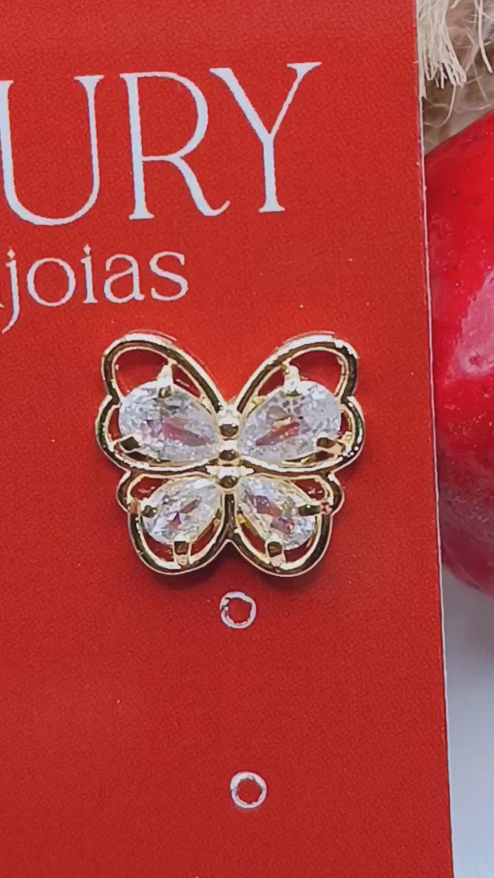 Brinco Borboleta Pedras de Zirconia Cravejadas