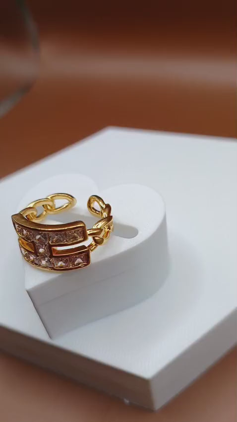 Anel Regulável H Cravejado