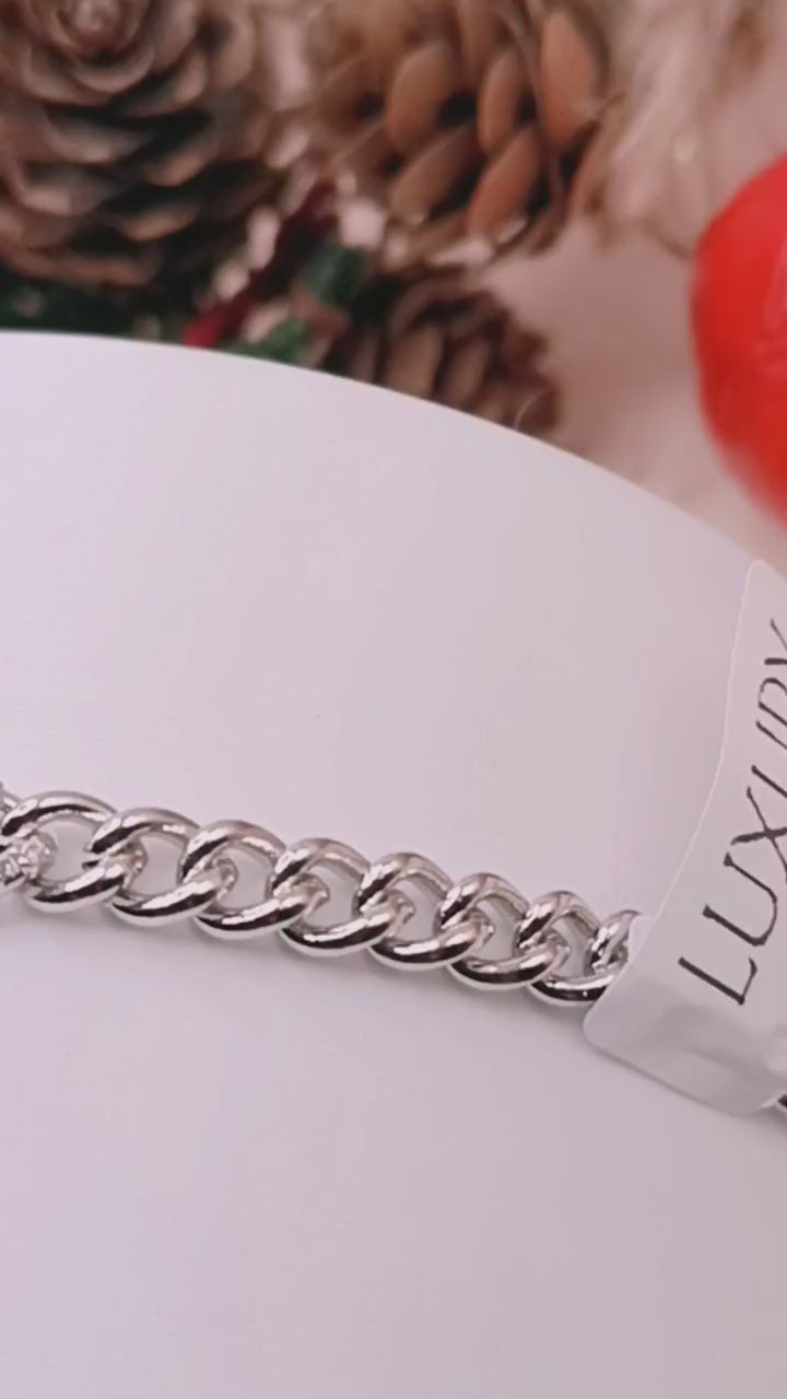 Pulseira Corrente com Pingente Quadrado Cravejado