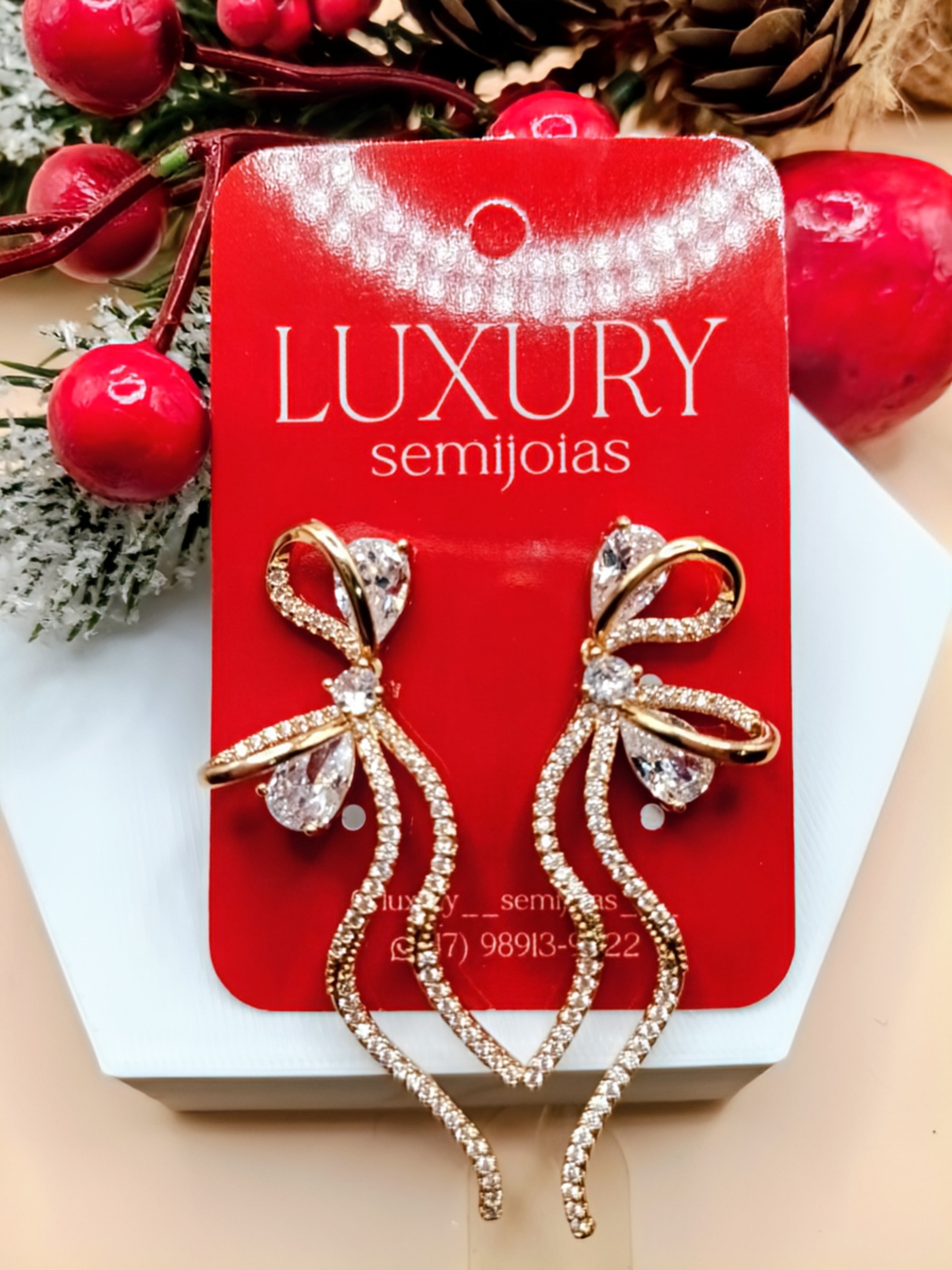 Brinco Laços Cravejado Zircônia