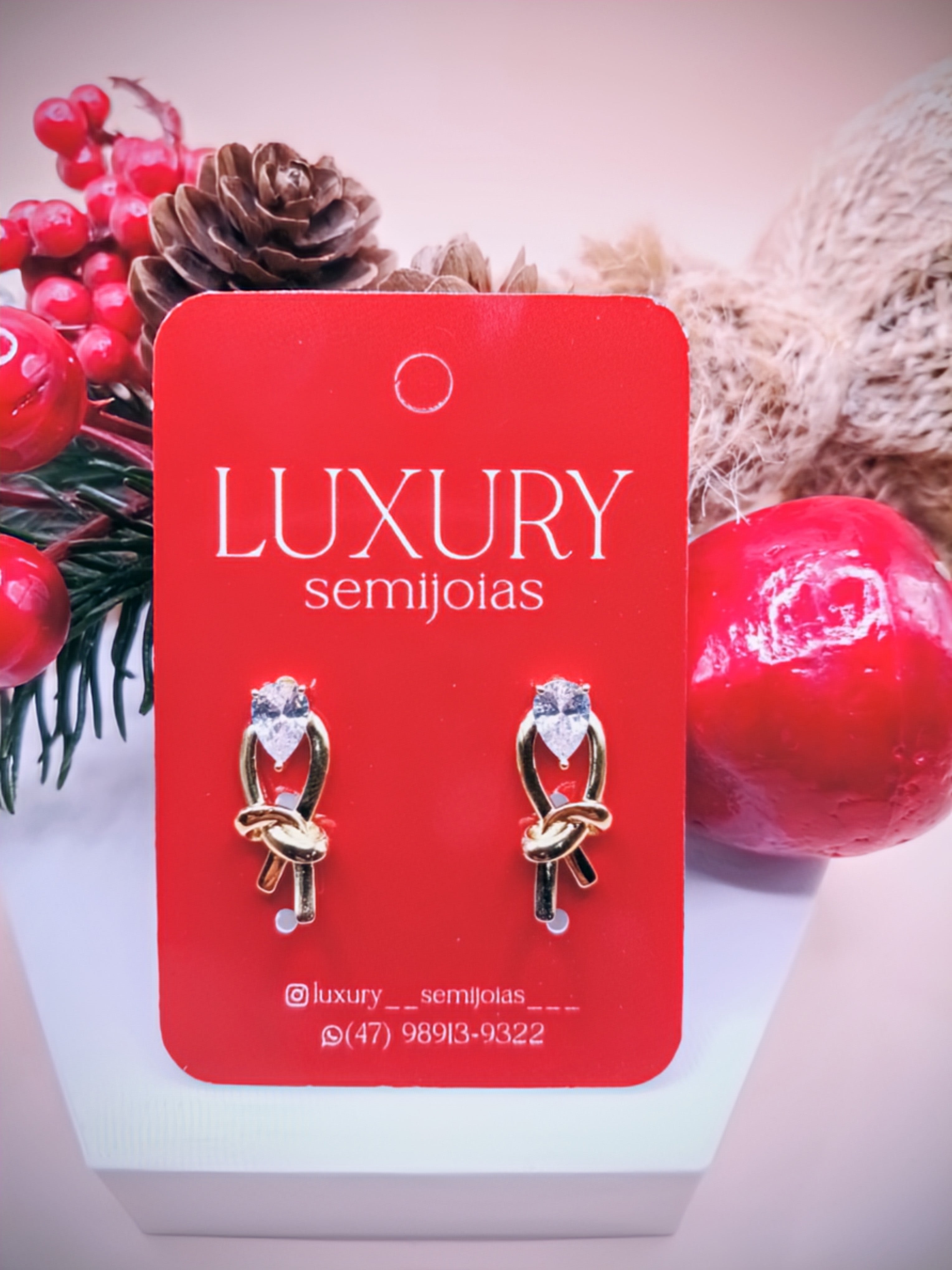 Brinco Laço com Zirconia Cravejada