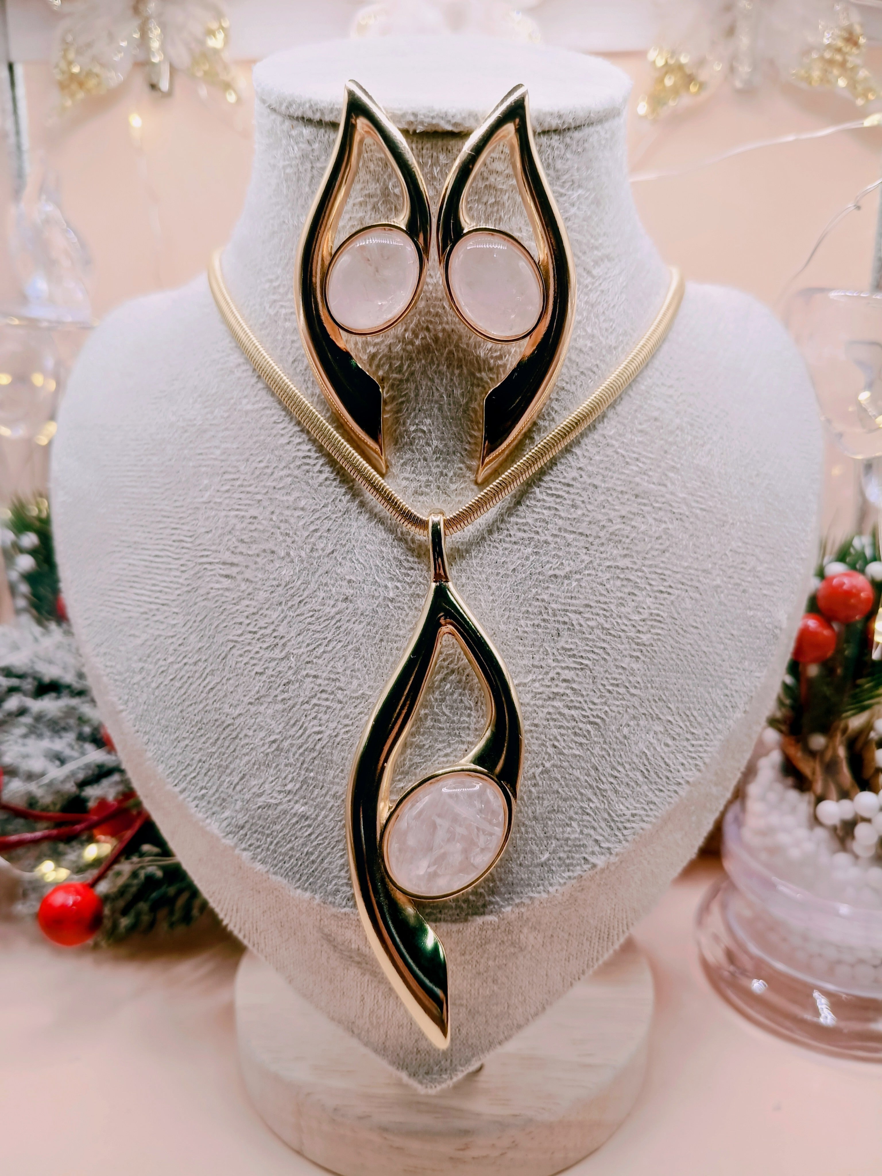 Conjunto Pedra Natural Quartzo Rosa