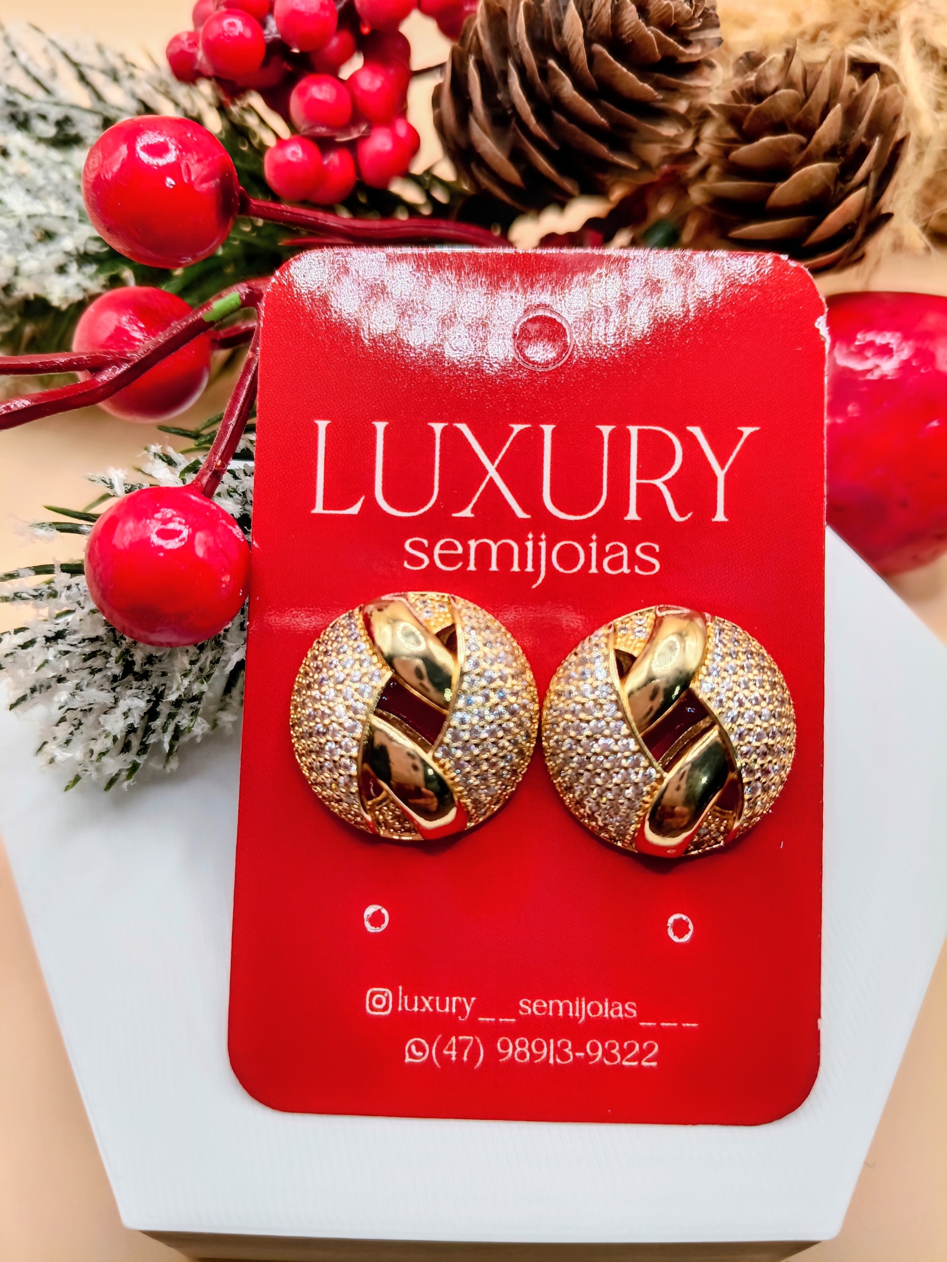 Brinco Meia Bola Cravejado Zircônia