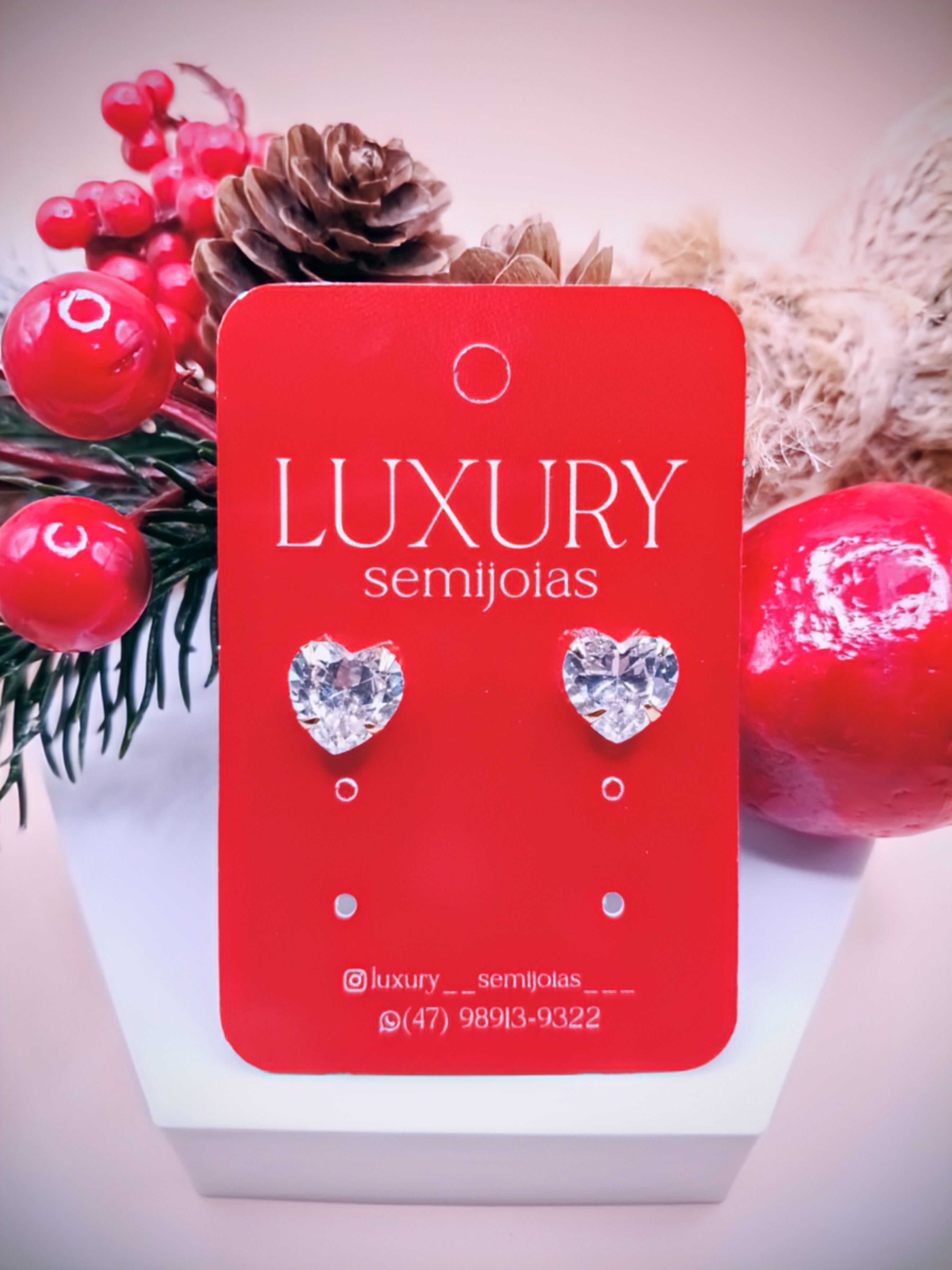 Brinco Coração Pedra de Zirconia Cravejada