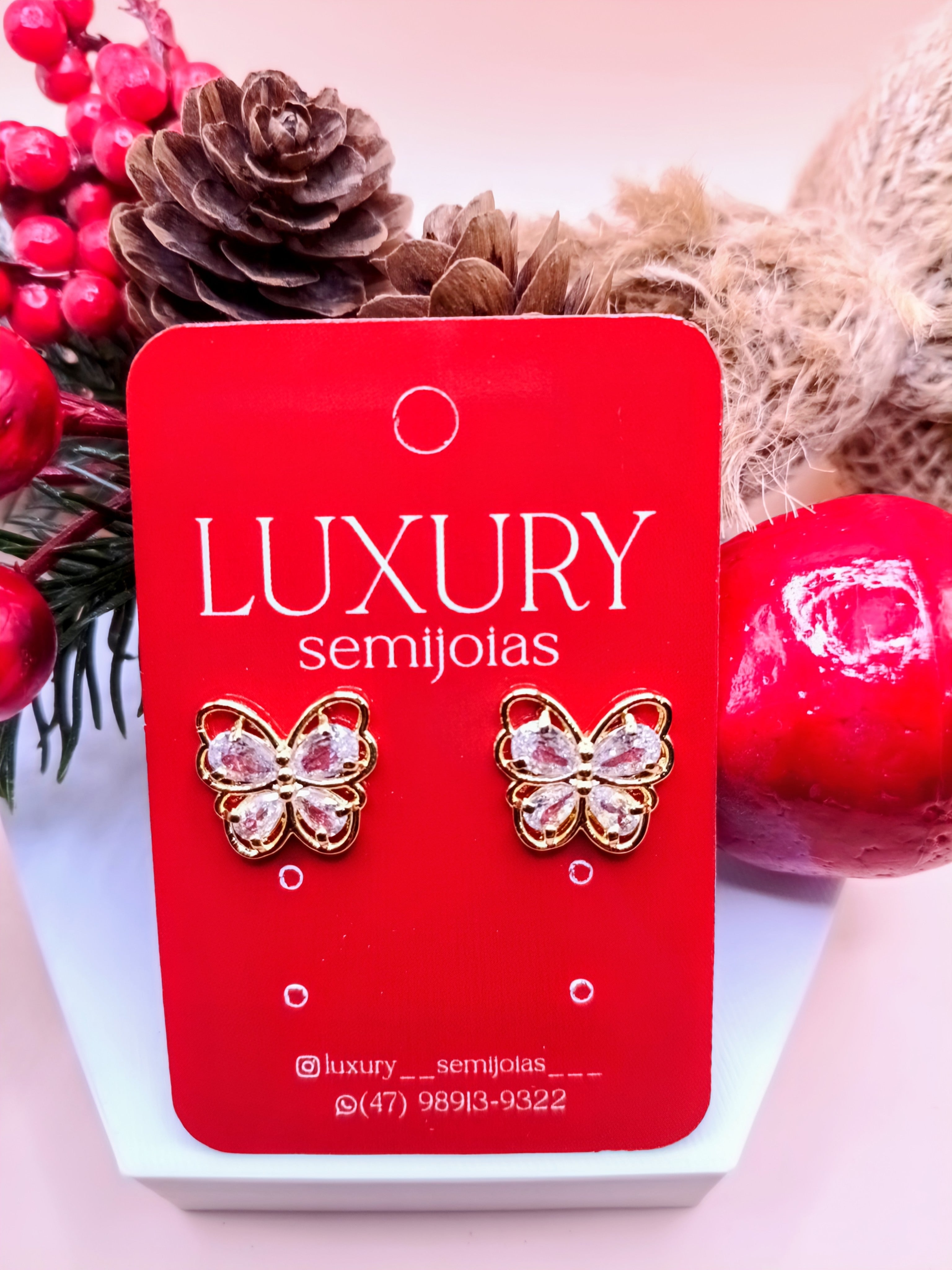 Brinco Borboleta Pedras de Zirconia Cravejadas